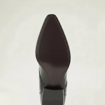 Yehaw TEDDY dark brown vegan leather cowboy boots with a pointed toe, mid-calf shaft, and durable rubber sole.