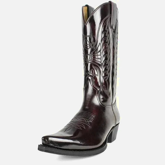 Teddy santiag pour homme Yehaw en cuir marron foncé, chaussures élégantes et confortables, vue de profil.