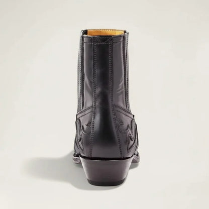 Yehaw black vegan leather ankle cowboy boots with western stitching detail viewed from the back