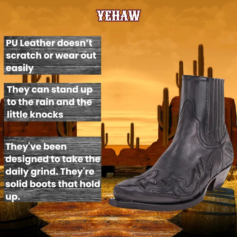 TOMMY Mens Cowboy Boots - Yehaw | Black & Brown