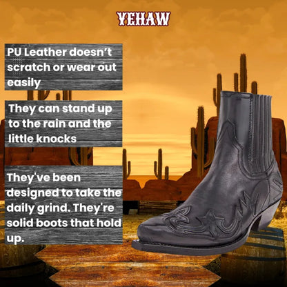 TOMMY Mens Cowboy Boots - Yehaw | Black & Brown