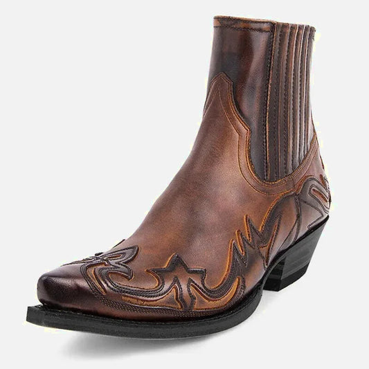 Santiags pour homme Yehaw marron, en cuir, avec semelles robustes et design élégant.